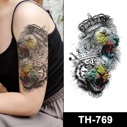 Miniatura 2 de Tatuajes temporales pegatinas falsas cuerpo brazo pecho hombro tatuaje para hombres o mujeres (león)