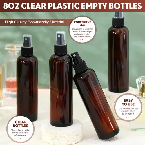 Miniatura 4 de Eccliy 32 botellas de spray de 8 onzas, botellas de limpieza de niebla fina, pulverizador de viaje de plástico vacío transparente, rociador Ámbar