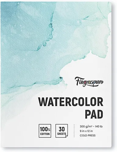 Fingraspuro Bloc de papel de acuarela de 9 x 12 pulgadas, 30 hojas, 100% algodón, sin ácidos, prensado en frío, para pintar, dibujar, diario de