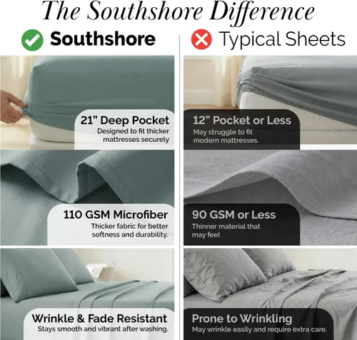 Miniatura 175 de Southshore Fine Living, Inc. Juego de 7 piezas de sábanas King divididas para cama ajustable, juego de sábanas King divididas con bolsillo de 21