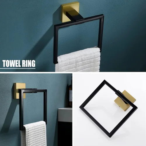 Miniatura 3 de YACVCL Juego de 5 piezas de accesorios para baño, juego de toallero negro y dorado, barra de toalla de 23.6 pulgadas, soporte para toallas de mano