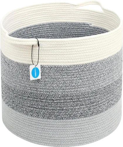 Miniatura 2 de Casaphoria Cesta de almacenamiento de cuerda de algodón para organizar, cesta redonda para mantas, sala de estar, cesta de lavandería tejida