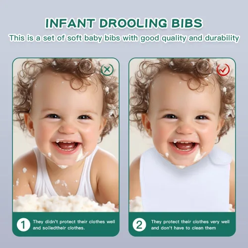 Miniatura 4 de Paquete de 8 baberos unisex ajustables con broches de presión, ultra suaves, absorbentes, babeo, dentición para niños y niñas Blanco