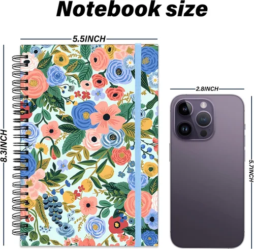 Miniatura 2 de Cuaderno de espiral de tapa dura, cuaderno de espiral con rayas anchas, tamaño A5, 5.5 x 8.3 pulgadas, papel grueso de 80 GSM, 60 hojas y 120