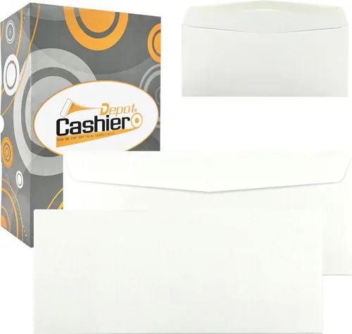 500 sobres de negocios de Cashier Depot #10, papel tejido blanco, 4 1/8 x 9 1/2 pulgadas, 24 libras, sello de solapa engomado, correo profesional,