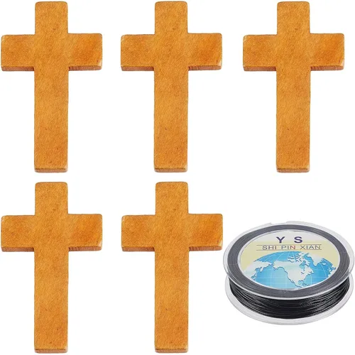 Miniatura 11 de SUNNYCLUE 100 dijes de cruz de madera a granel, cuentas de madera natural, mini cruces de bolsillo blancas y negras, rosario, crucifijo de Pascua