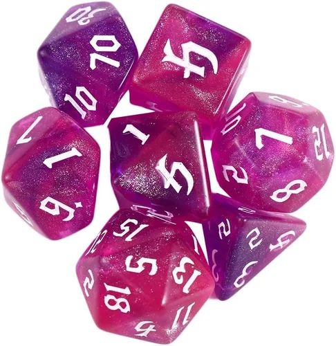 Juego de dados poliédricos de dos tonos con purpurina iridiscente de 7 troqueles D4 D6 D8 D10 D% D12 D20 para entusiastas de DND RPG aventurero