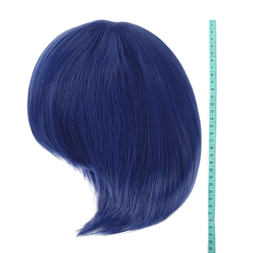 Miniatura 5 de MapofBeauty - Peluca corta recta de 12 pulgadas/30 cm para cosplay, disfraz, fiesta (azul mezclado)