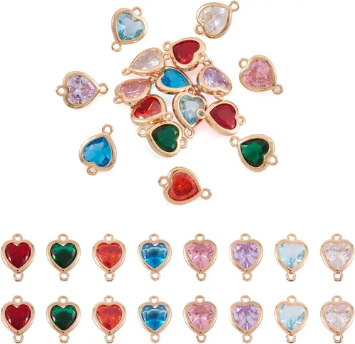 Heart Connector Charms Faceted Crystal Love Heart Link Charms Valentines Linking Pendants with Double Loops for DIY Bracelet Necklace Jewelry Making