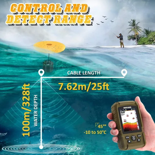 Miniatura 6 de LUCKY Buscador de peces de profundidad de agua, impermeable, portátil, buscador de peces de pesca, buscador de pesca en hielo, sensor de sonar