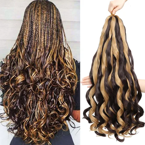 Miniatura 33 de Cabello Rizado Francés para Trenzar de 18 Pulgadas, 8 Paquetes Color Borgoña - Cabello para Trenzar Pre-Estirado con Rebote - Extensiones de Cabello