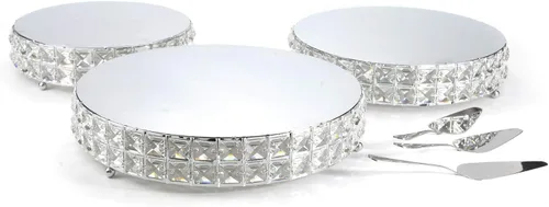 Paquete de 3 Soportes para Tartas de Cristales Brillantes con Espátula Soporte de Metal Decorativo para Cupcakes Redondo para Exhibición de Postres