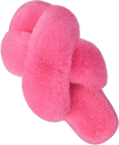 Miniatura 19 de Parlovable - Pantuflas mullidas para mujer con banda cruzada cómodas, zapatillas de casa de espuma viscoelástica con punta abierta, regalos