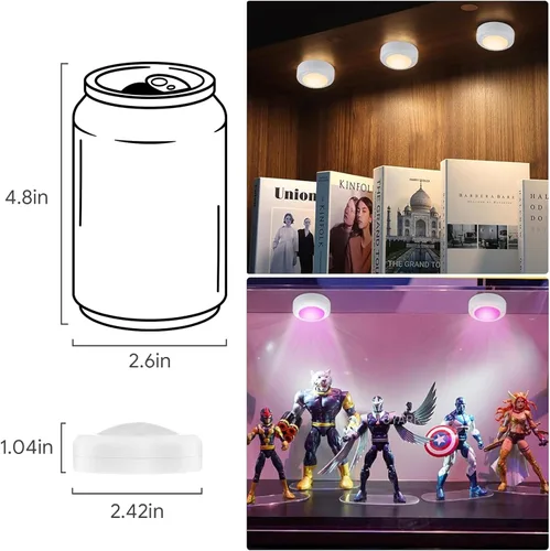 Miniatura 6 de Yiliaw - Paquete de 6 luces LED de disco con control remoto, 16 colores cambiables, luces LED para debajo del gabinete, luces alimentadas por Blanco
