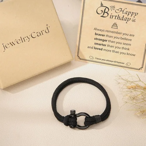 Miniatura 7 de Joyas y tarjetas de regalo de cumpleaños para hombres, adolescentes, niños, pulsera náutica negra, regalo de feliz cumpleaños para 13, 14, 15, 16
