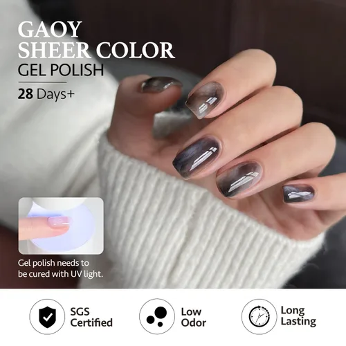 Miniatura 6 de GAOY Esmalte de uñas en gel oscuro de 6 colores gelatina lechosa marrón verde negro, kit de esmalte en gel para manicura de salón y nail art