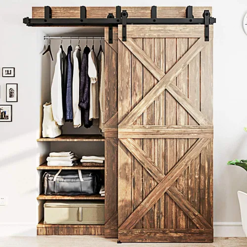 WINSOON Kit de herrajes para puertas de madera de granero de 4 a 16 pies, diseño de plegado, soporte de montaje en pared para puertas de madera