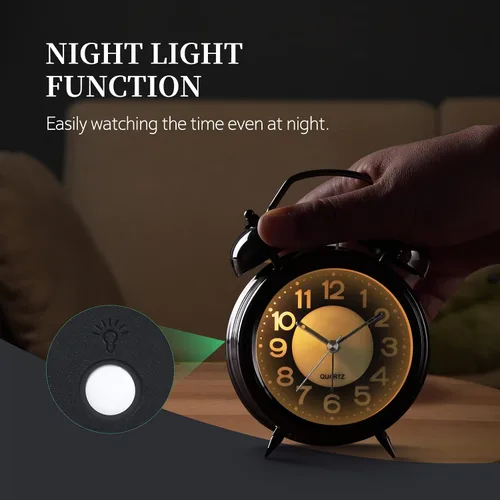 Miniatura 3 de Reloj despertador súper fuerte para personas que duermen pesadas, reloj despertador de campana doble de 4 pulgadas con luz de fondo, funciona