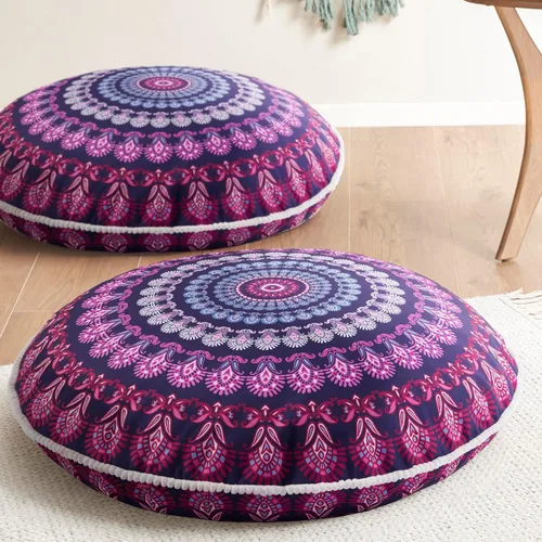 Codi - Juego de 2 cojines de suelo para meditación, grandes y redondos para adultos, diseño bohemio de mandala para exteriores, chimenea, yoga, sala