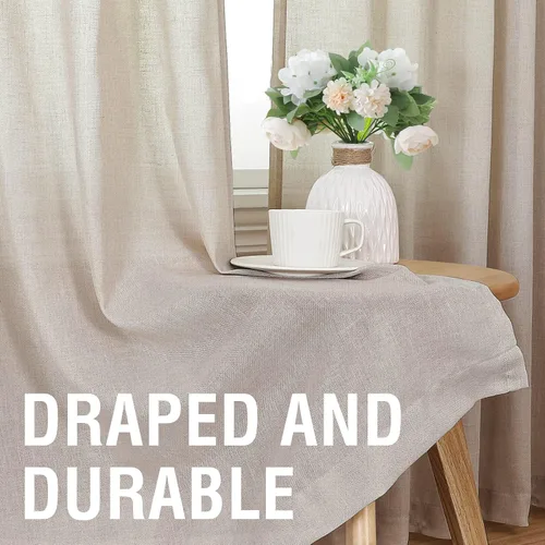 Miniatura 4 de H.VERSAILTEX Cortinas de lino natural de 63 pulgadas de largo para sala de estar, 2 paneles con trabillas traseras y bolsillo, texturizadas