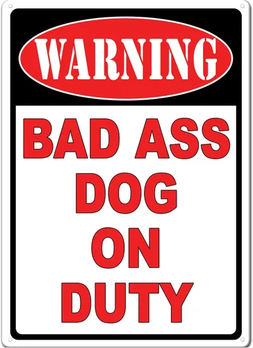River's Edge Carteles de metal resistentes a la intemperie, en relieve Advertencia: Bad Dog On Duty
