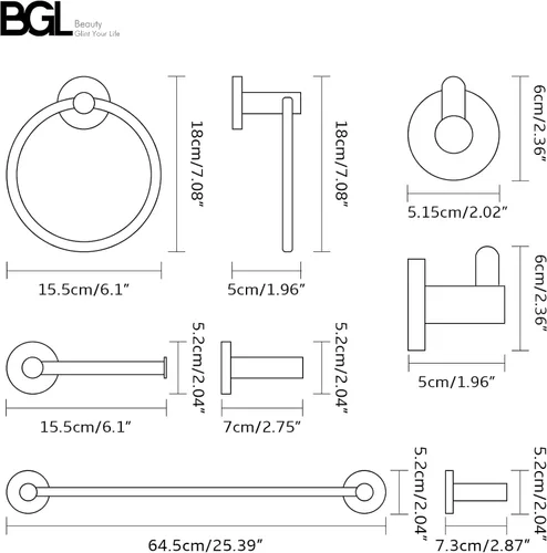 Miniatura 7 de BGL Juego de accesorios de baño de níquel cepillado, 4 piezas, toallero de baño de 24 pulgadas, juego de accesorios de baño ajustables