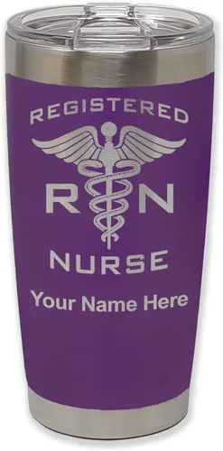 Miniatura 60 de LaserGram Vaso aislado al vacío de 20 onzas, enfermera registrada RN, grabado personalizado incluido (negro)