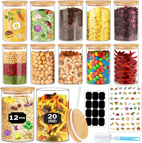 Miniatura 8 de BGraceyy 8 tarros de vidrio de 32 onzas con tapas de bambú, tarros apilables transparentes para almacenamiento de alimentos, recipientes herméticos