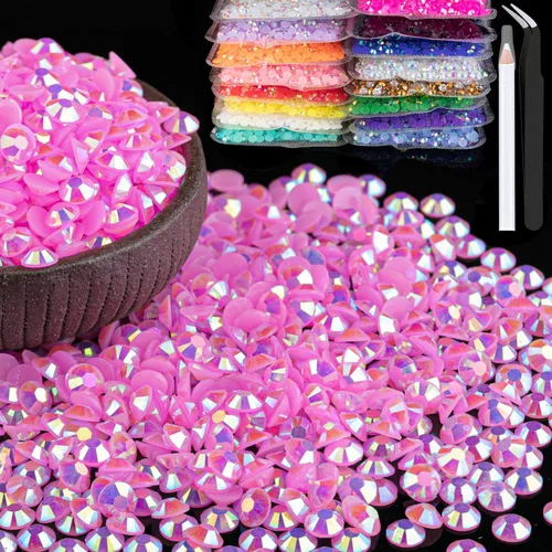 Miniatura 51 de 15000 diamantes de imitación de resina de 0.079 pulgadas a granel, diamantes de imitación de gelatina redondos negros con parte trasera plana, gemas