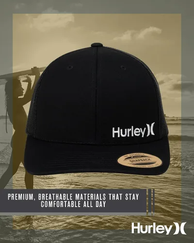 Miniatura 4 de Hurley Sombrero de camionero para hombre, diseño de corp a presión, cómodo, curvado con cierre de presión ajustable, sombreros de camionero