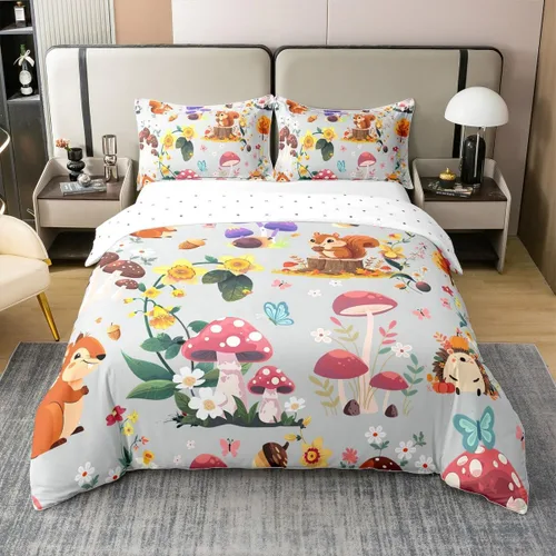 Miniatura 49 de jejeloiu Cute Mushroom Decor Duvet Cover 100% Cotton for Kids Boys Girls Twin Size Botanical Plants Bedding Set Cartoon Mushrooms Comforter Cover