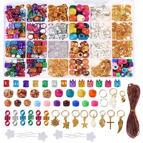 Miniatura 10 de Leeven 173 piezas de joyería de rastas de rastas de cristal, joyería dorada para el cabello para trenzas, rastas para el cabello, dijes para rastas