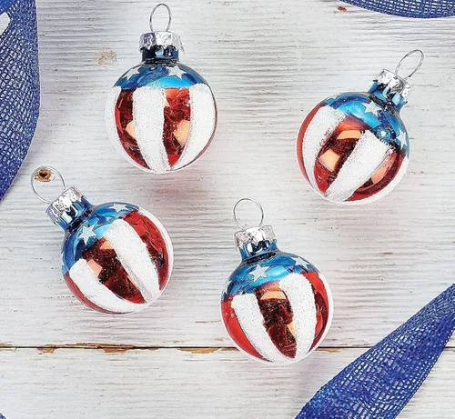 Lillian Vernon Americana - Adornos patrióticos de vidrio soplado – Decoración de árbol colgante hecha a mano, decoración redonda americana para