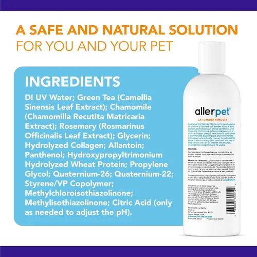 Miniatura 8 de Allerpet Removedor de Caspa de Gato Libre de Aloe Vera - Alivio de Alergias por Caspa de Mascotas, Alivio de Alergias Natural y Seguro para Gatos