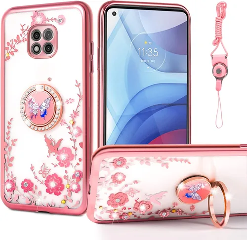 Miniatura 27 de nancheng Funda de teléfono con purpurina para Motorola Moto One 5G Ace (One 5G UW Ace) funda de TPU suave con anillo giratorio de 360°, funda