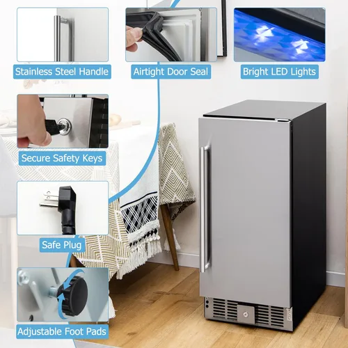 Miniatura 7 de KOTEK Refrigerador de bebidas para 115 latas, de 32 a 50 ℉, enfriador de bebidas independiente bajo mostrador con puerta de acero inoxidable