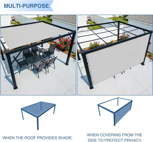 Miniatura 6 de E&K Toldo rectangular impermeable de 12 x 12 pies, con ojales, bloqueo UV, para pérgola, patio trasero, jardín, terraza, al aire libre (gris claro)