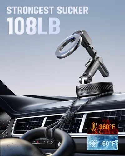 Miniatura 2 de Soportes magnéticos para teléfono para tu automóvil, soporte de teléfono mejorado al vacío de 360°, 108+LBS de succión más fuerte y 3000gf