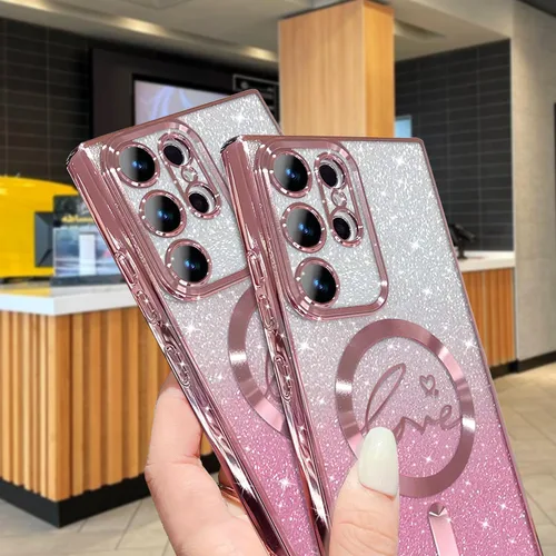Miniatura 96 de ZONRW - Funda para Samsung Galaxy S22 Ultra magnética, para mujeres y niñas, cubierta trasera suave, lujosa, con corazón de amor, bling, degradado