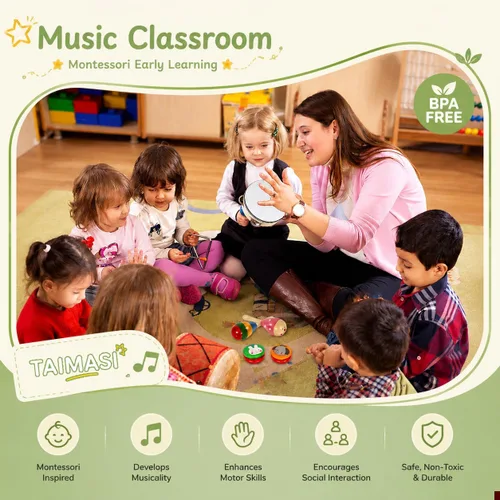 Miniatura 6 de Instrumentos musicales para niños, 33 piezas, 18 tipos, instrumentos de percusión de madera, pandereta, xilófono, juguetes para niños, educación