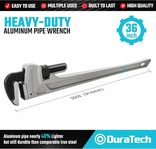 Miniatura 2 de DURATECH Llave de tubo recto de aluminio de 36 pulgadas de servicio pesado, llave de fontanería ajustable, forjada por caída, supera el estándar GGG