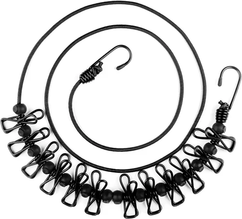 HAWATOUR Clothesline - Esenciales de campamento, portátil, retráctil, con 12 pinzas para la ropa, accesorios de campamento al aire libre, artículos