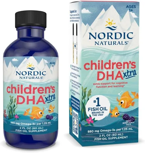Nordic Naturals DHA Xtra para niños, ponche de bayas - 2 onzas para niños - 880 mg de Omega-3 totales con EPA y DHA - Función cognitiva e