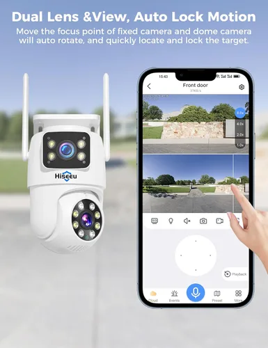 Miniatura 8 de Hiseeu - Cámara de seguridad inalámbrica, WiFi 5G/2.4G, vista de lente dual, control de inclinación, zoom, visión nocturna a todo color, detección