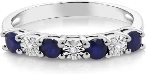 Miniatura 3 de Gem Stone King Anillo de compromiso de plata de ley 925 con zafiro azul y diamante blanco para mujer Anillo de boda para mujer Disponible