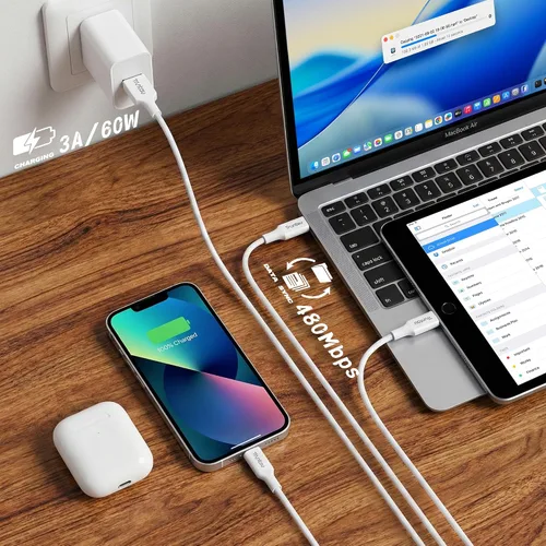 Miniatura 2 de Cable USB A a USB C de 6 pies, cable de carga rápida de 60 W compatible con iPhone 17/17 Pro Max/16/16e/16 Plus/15 Pro Max, Samsung Galaxy Blanco