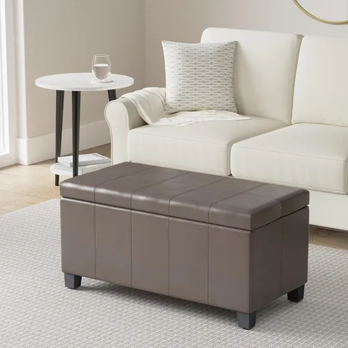 Miniatura 2 de SIMPLIHOME Dover Storage - Banco otomano rectangular tapizado de cuero vegano de 36 pulgadas de ancho en marrón chocolate, banco contemporáneo