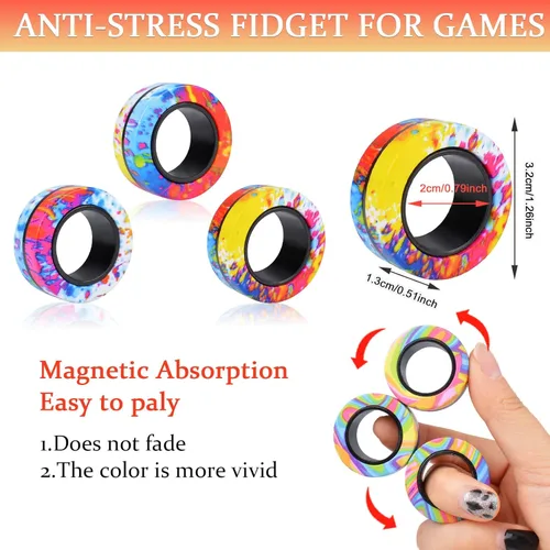 Miniatura 3 de Juego de 3 piezas de anillos magnéticos fidget, juguetes magnéticos fidget ideales para TDAH y ansiedad para adultos, anillos spinner fidget