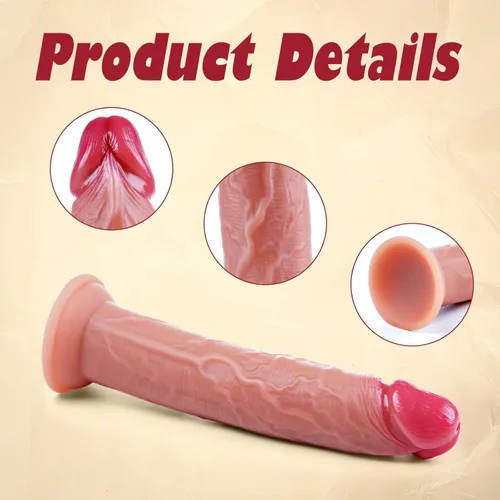 Miniatura 6 de Consolador anal largo realista de silicona líquida de 9 pulgadas con ventosa, consoladores flexibles y grandes de piel real, para el pene gay
