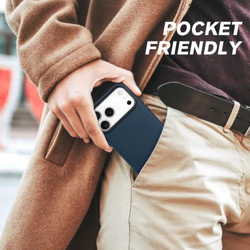 Miniatura 8 de SHIELDON Funda de cuero genuino para iPhone 17 Pro Max de 6.9 pulgadas 2025, [botón de la cámara actualizado], compatible con Magsafe, carga Azul